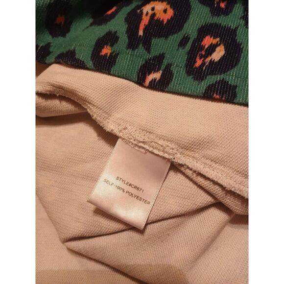 Layerz Snap Botton Up Long Sleeve Shirt Women's 2XL Green Pink Leopard Print - Picture 4 of 5